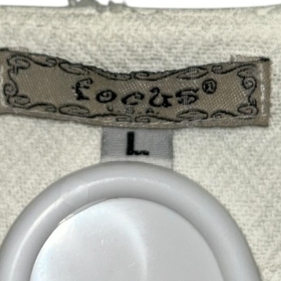 FOCUS USA Sz L Shirred Chenille Diamond Cotton Jacket Topper Off White Button-Up - Picture 8 of 9